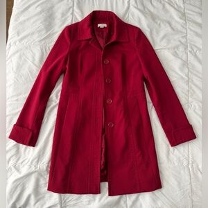 Ann Taylor Loft Peacoat 6 Bright Red Button Front Pockets Classic Chic Money